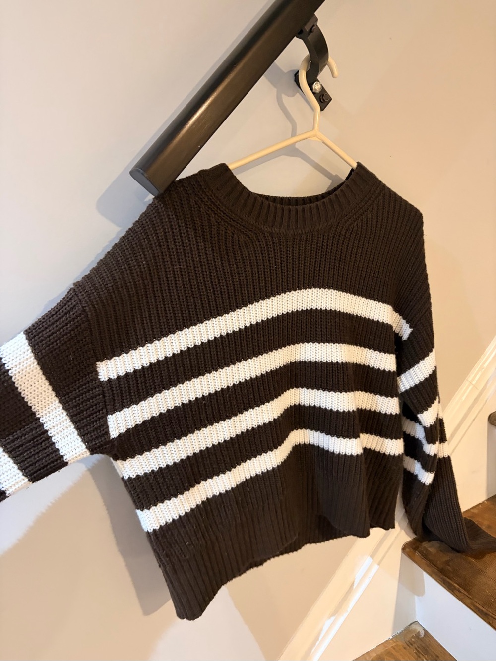 Garage Brown and White Striped Crewneck Sweater